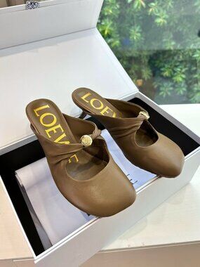Loewe Brown Leather Mule Heels